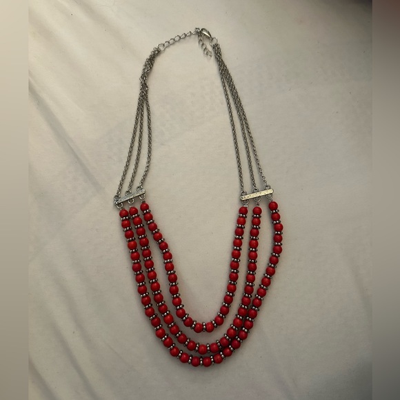 Paparazzi Tierra Trails Red and Silver beaded Necklace - Picture 2 of 7